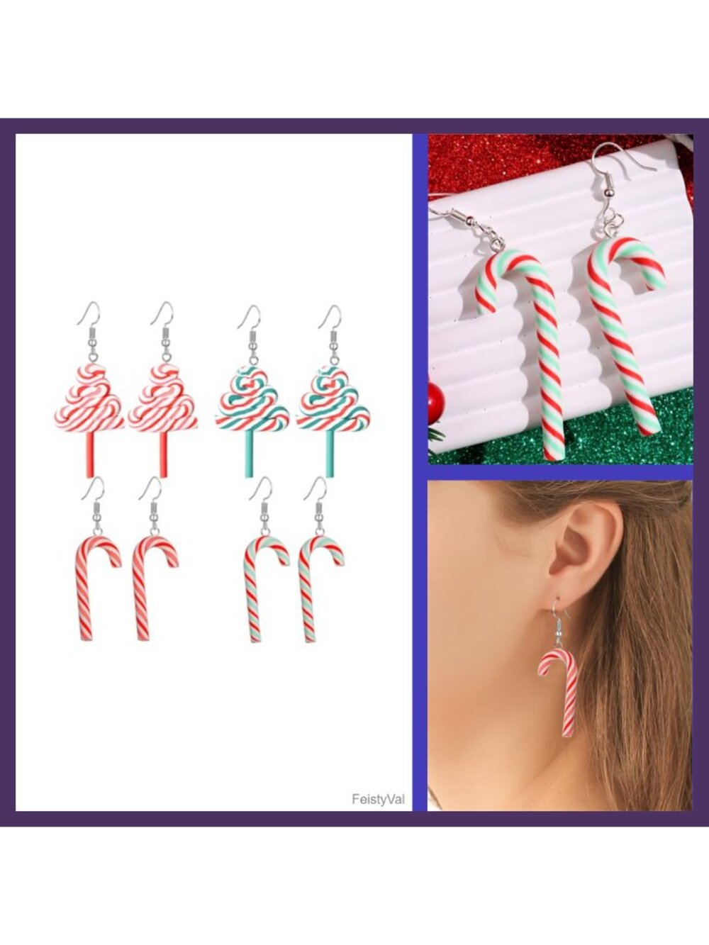 Handmade Polymer Clay Rainbow Lollipop Dangle Earrings Statement Jewelry
